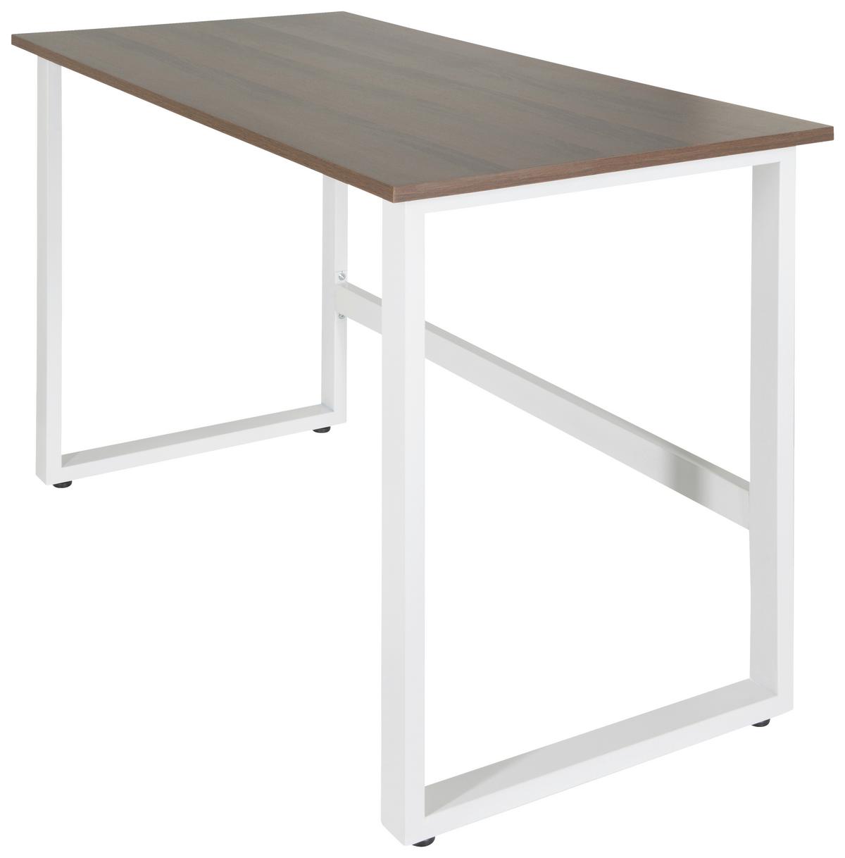 Schreibtisch Workspace Light I Weiß/Walnus Dekor - Walnussfarben/Weiß, Basics, Holzwerkstoff/Metall (120/60/76cm) - MID.YOU