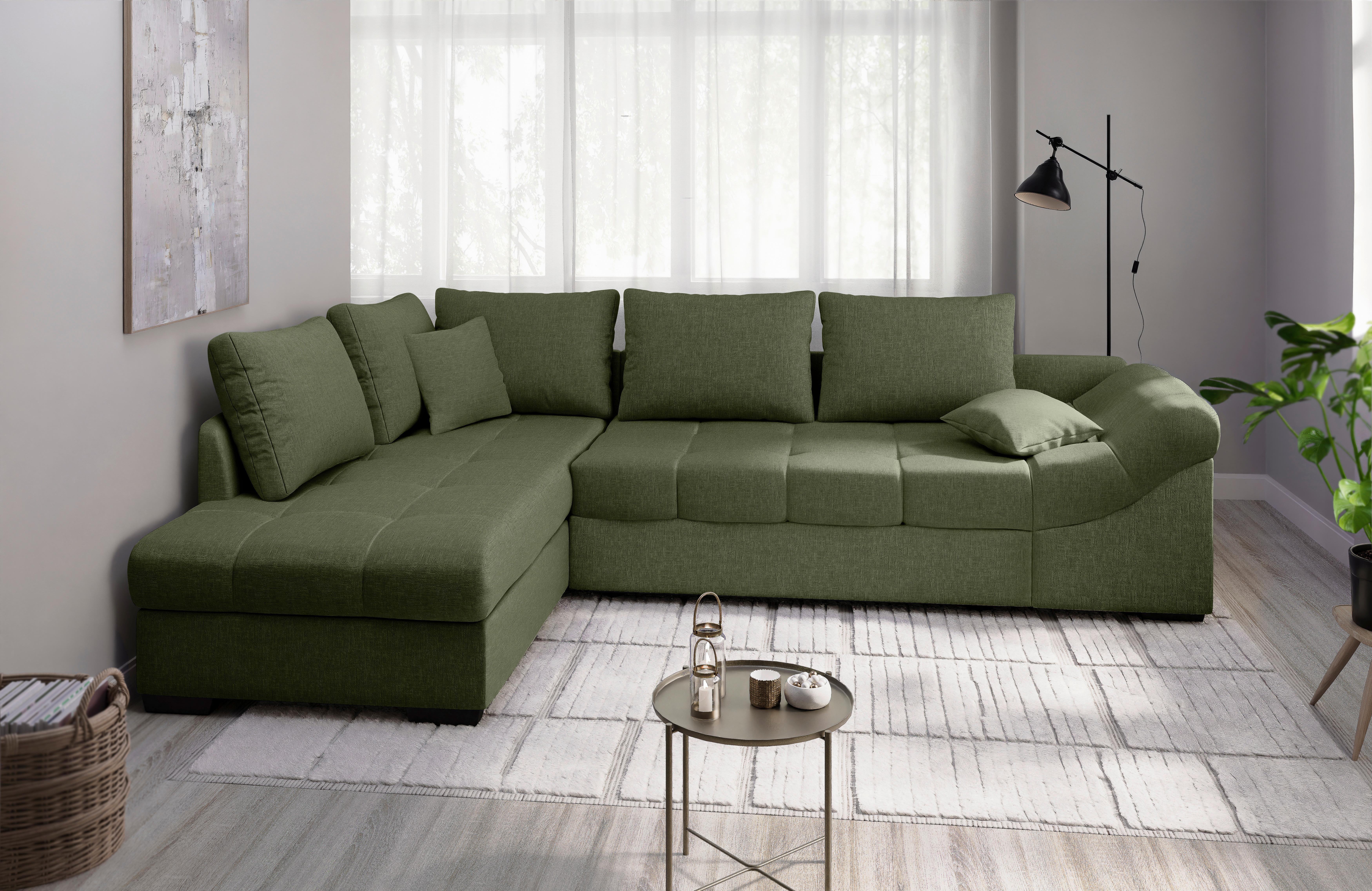 Eckschlafsofa Alvito Grün S: 202x298 Cm - Schwarz/Grün, MODERN, Textil (202/298cm) - MID.YOU