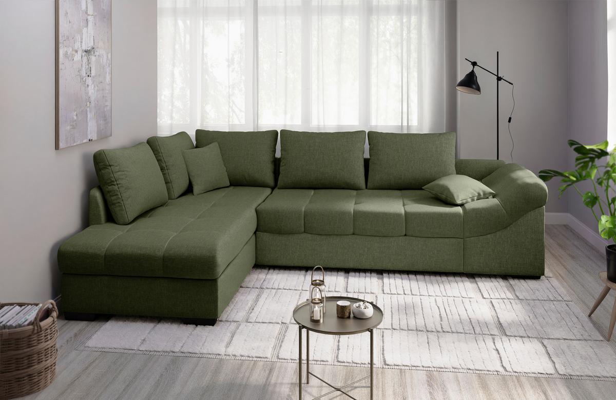 Eckschlafsofa Alvito Grün S: 202x298 Cm - Schwarz/Grün, MODERN, Textil (202/298cm) - MID.YOU