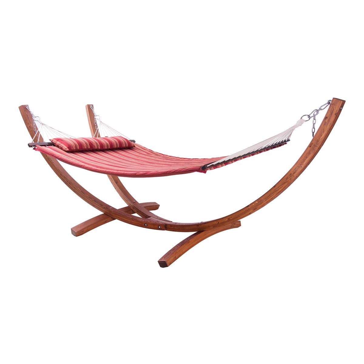 Hängemattengestell Hawaii Incl Matte - Rot/Lärchefarben, Basics, Holz/Textil (320/120/130cm) - Ambia Garden