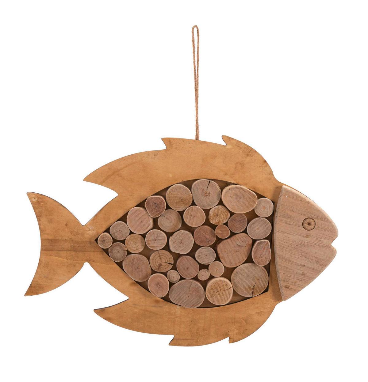 Wanddeko Fisch Braun B: 28 Cm - Braun, Basics, Holz/Metall (28/42/2cm)