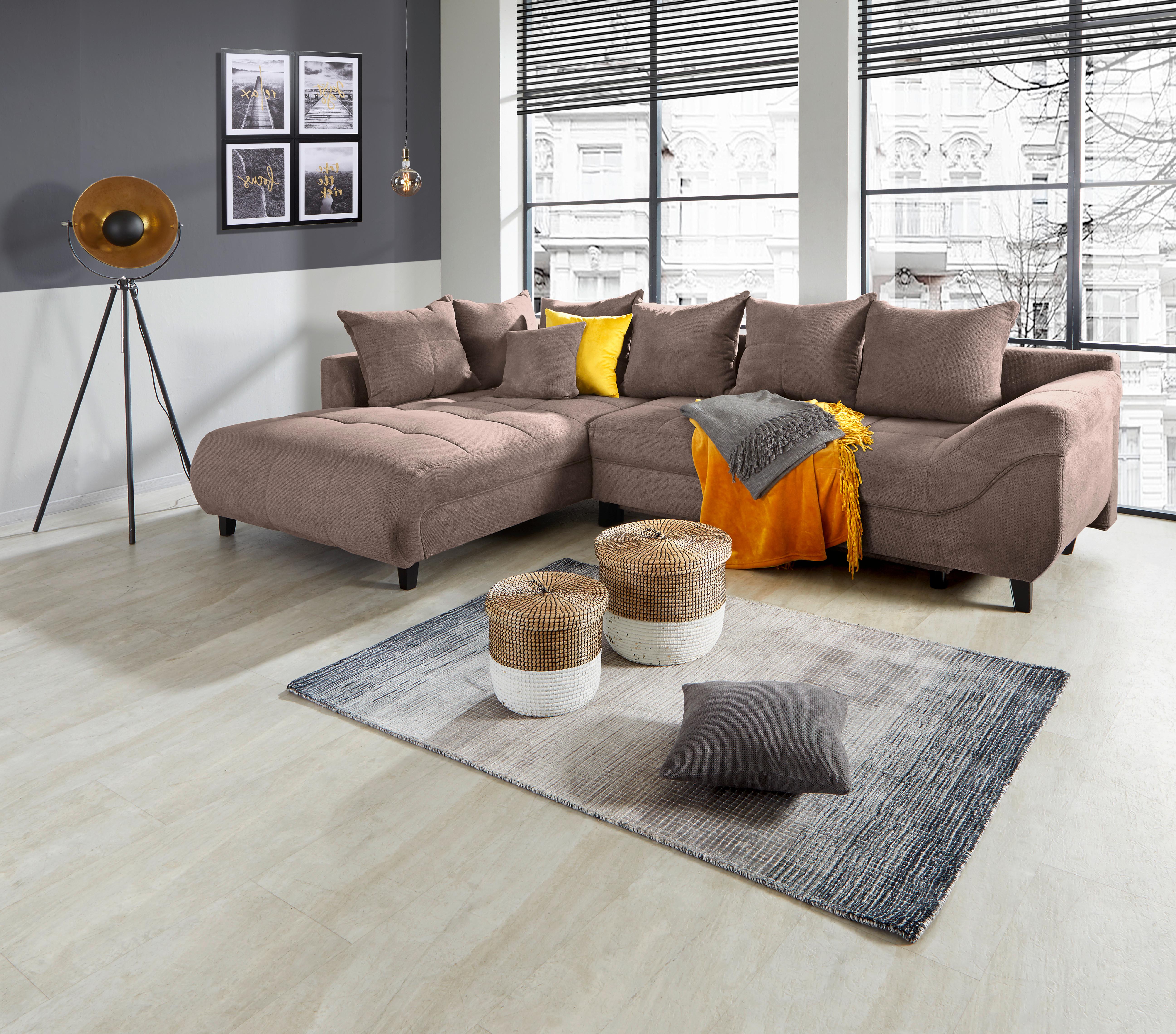 Ecksofa Mendoza - Schwarz/Braun, Design, Textil (197/309cm) - Ondega