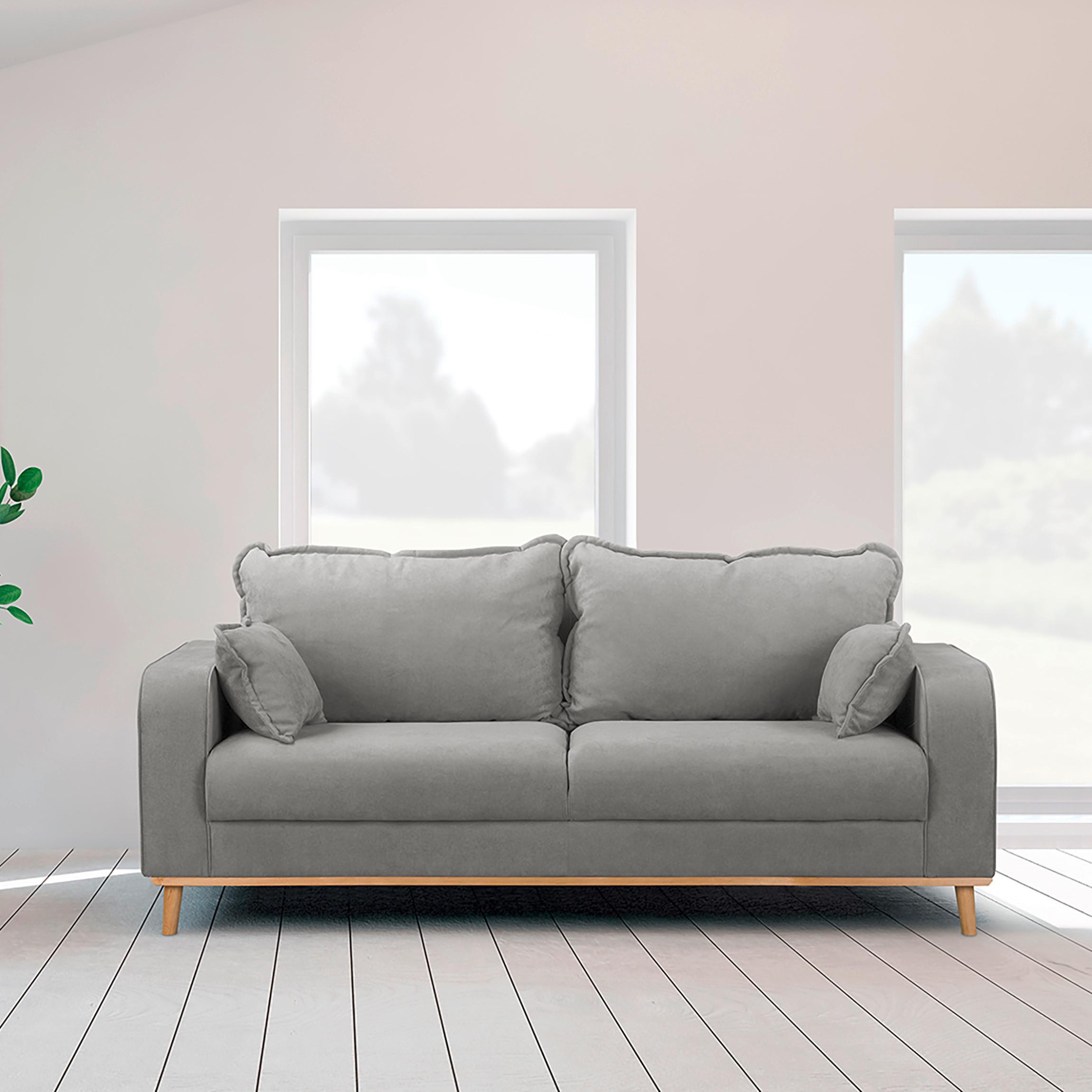 3-Sitzer-Sofa Beata Grau B: 193 cm - Wengefarben/Grau, Design, Textil (193/86/87cm) - Livetastic