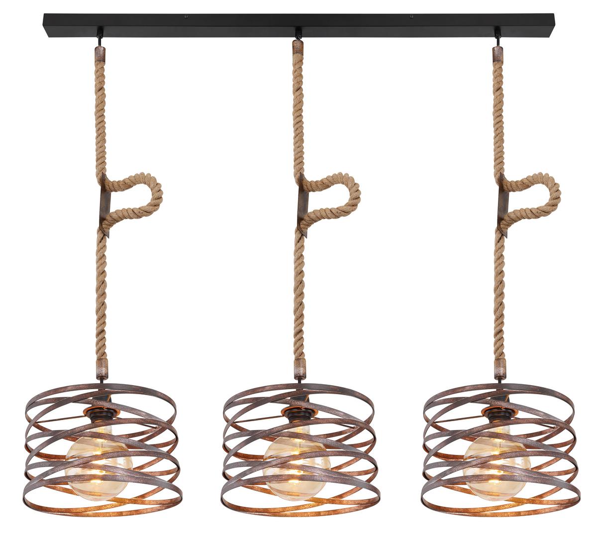 Hängeleuchte H: 120 cm 3-Flammig - Rostfarben/Schwarz, Basics, Naturmaterialien/Metall (115/28/120cm) - Globo