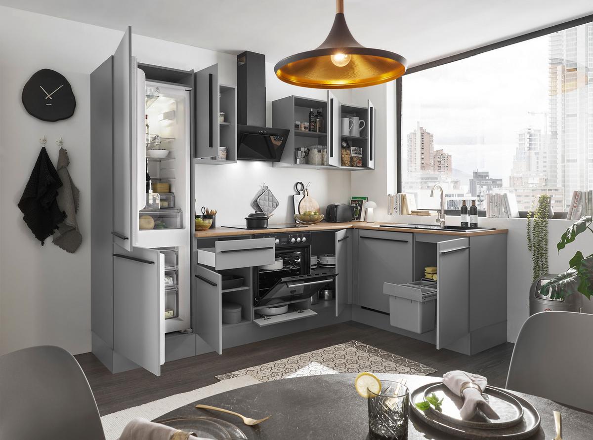 ROHOVÁ KUCHYŇA DENVER - čierna/sivá, Design, kompozitné drevo/plast (280/175cm) - MID.YOU