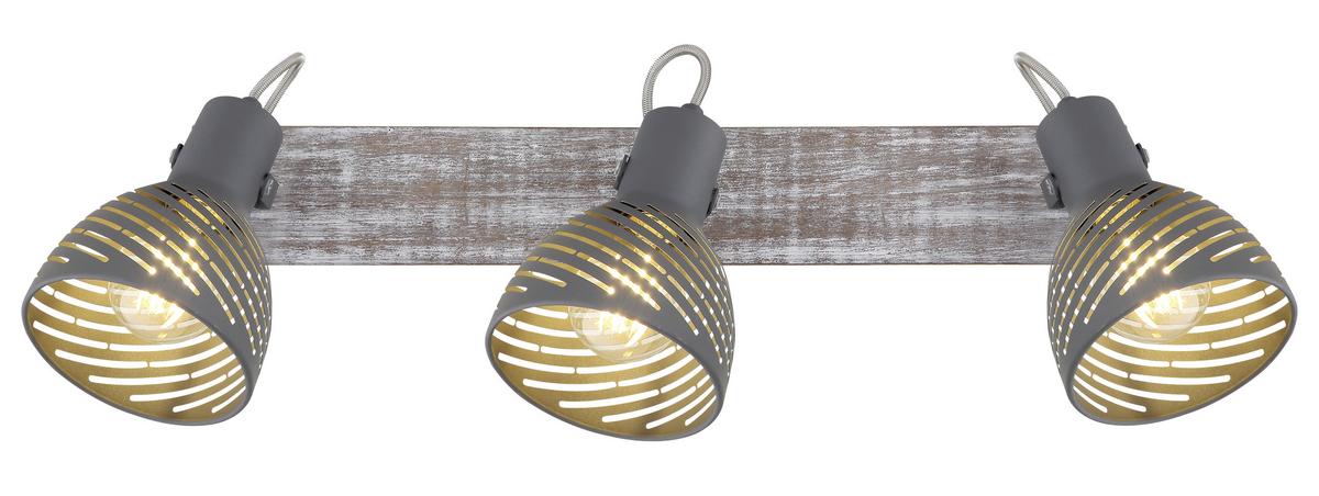 Strahler 3-Flammig verstellbar L: 54 cm - Blau/Naturfarben, Basics, Holz/Metall (54/12,5/25cm) - Globo