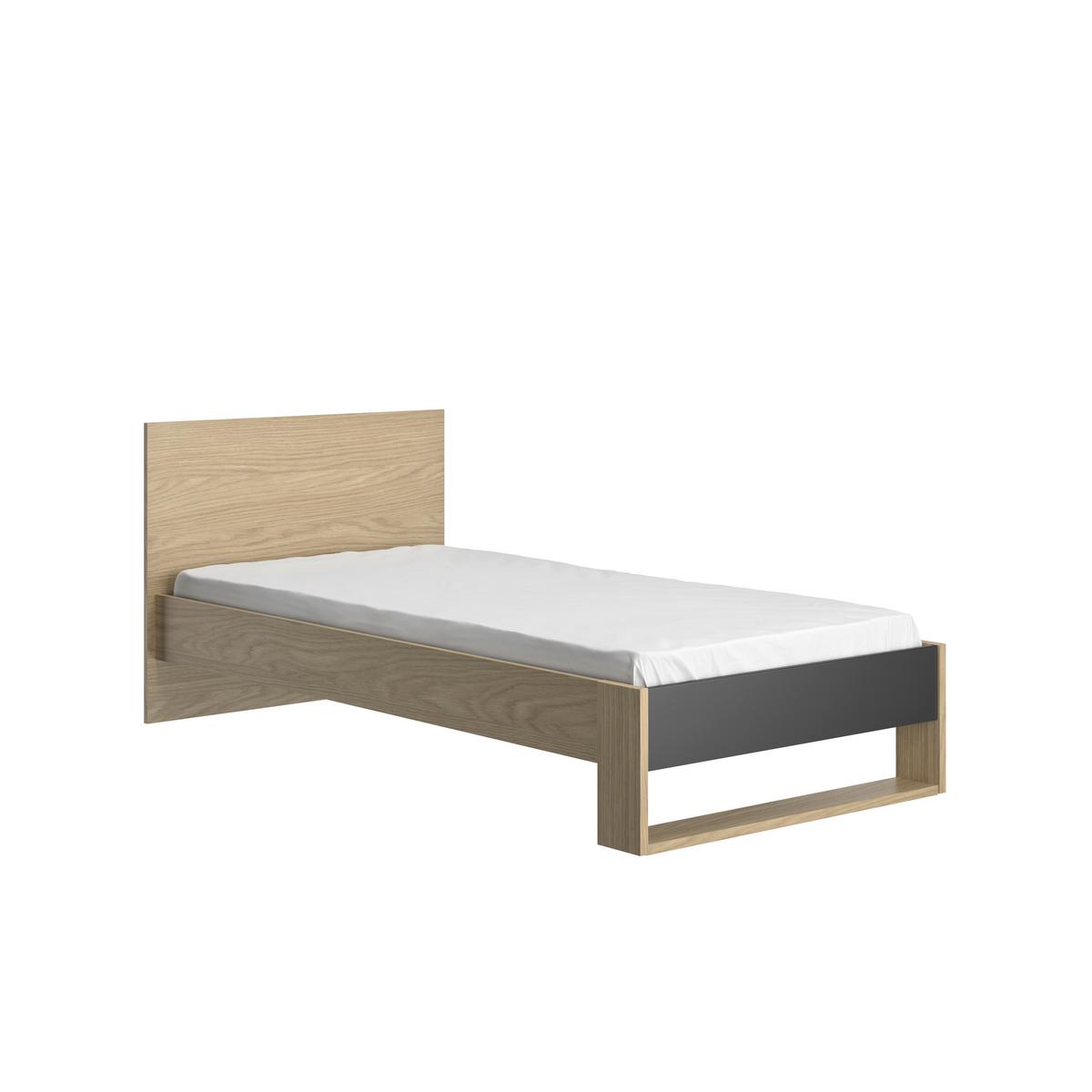 Bett NAEL 90x200 cm - Eichefarben/Schwarz, Basics, Holzwerkstoff (90/200cm)
