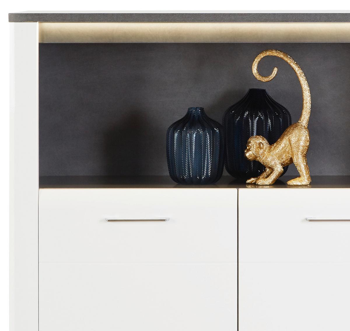 Highboard Mit Led B: 109 Cm Alassio, Weiß/matera - Chromfarben/Graphitfarben, MODERN, Holzwerkstoff (109/122/37,5cm) - Luca Bessoni