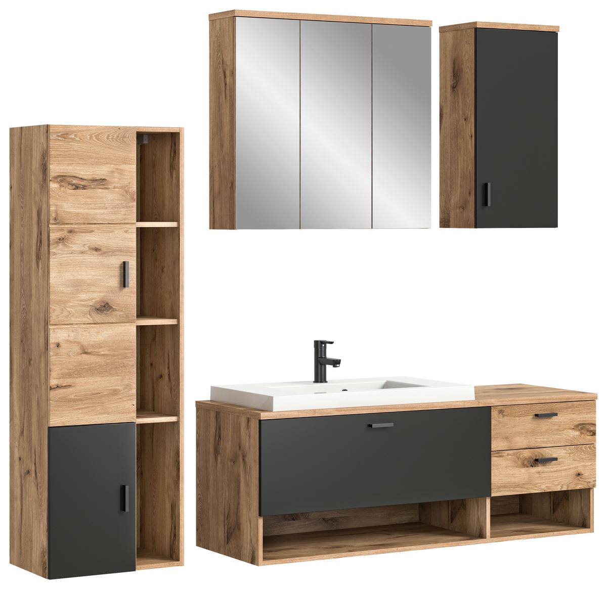 Badezimmer Grado Eiche Dekor/Grau - Weiß Hochglanz/Grau, MODERN, Glas/Keramik (182cm) - MID.YOU