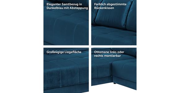 Ecksofa mit Schlaffunktion + Bettkasten Adria, Samt - Dunkelblau, MODERN, Textil (213/308cm) - Luca Bessoni