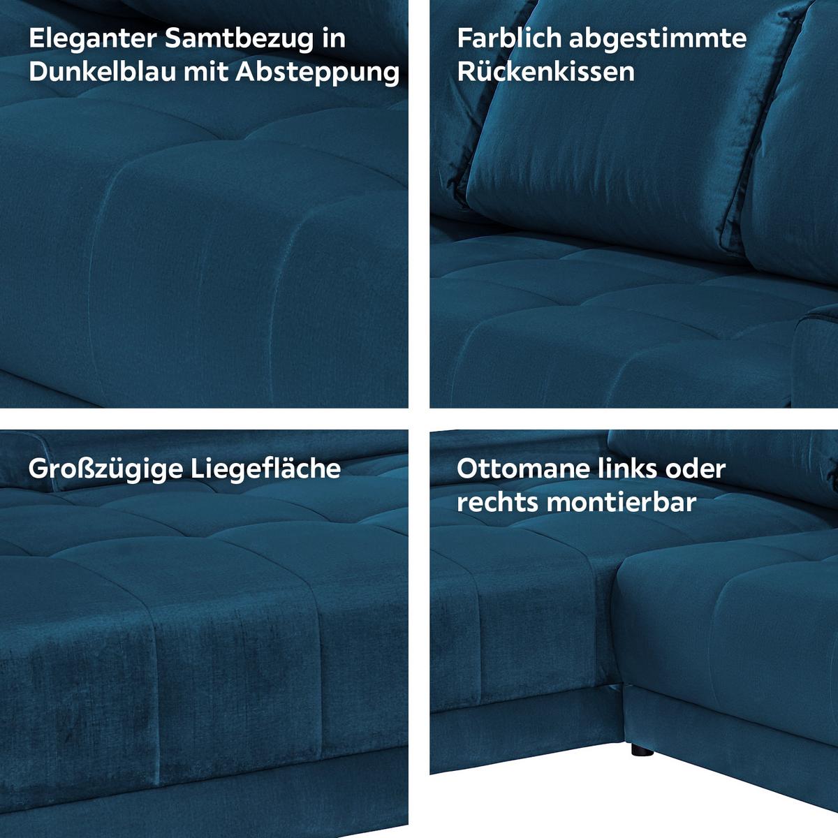 Ecksofa Mit Schlaffunktion + Bettkasten Adria Dunkelblau - Dunkelblau, MODERN, Textil (213/308cm) - Luca Bessoni