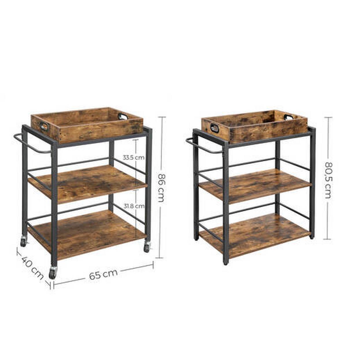 Allzweckwagen Vasagle Braun, Schwarz, B: 72 cm - Schwarz/Braun, Natur, Holzwerkstoff/Metall (72/40/86cm) - Boxxx