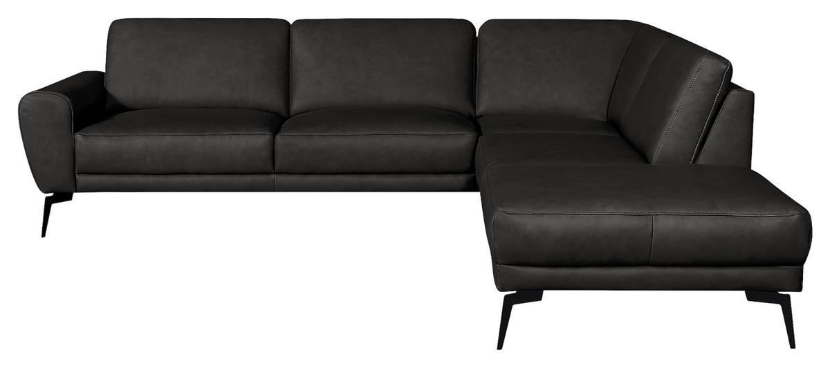 Ecksofa Spring, Schwarz S: 273x250 cm - Schwarz, Design, Leder (273/250cm) - Livetastic