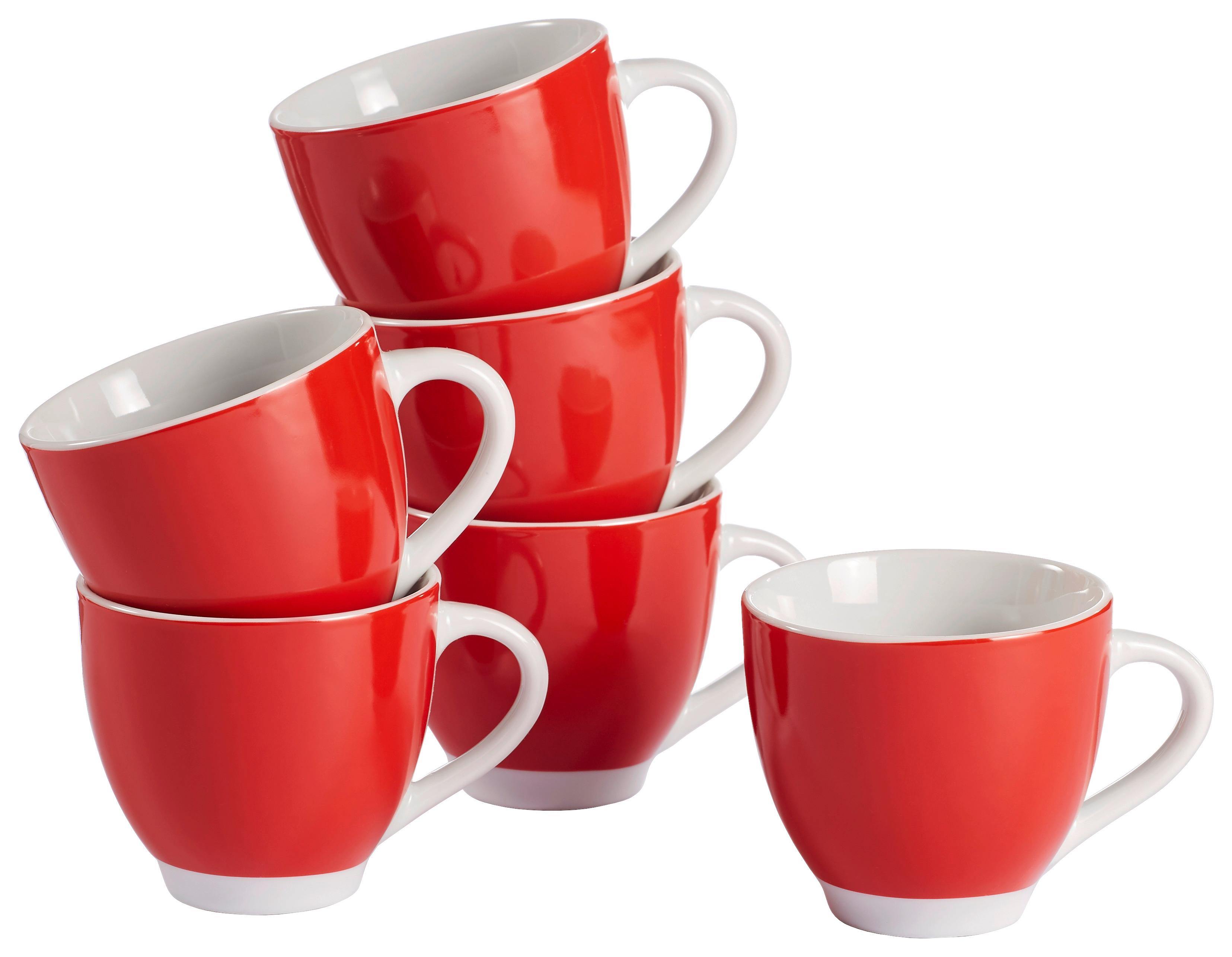 Tassenset Rot Weiß 6-Teilig - Rot/Weiß, Basics, Keramik (10,5/5,7/3,8cm) - Van Well
