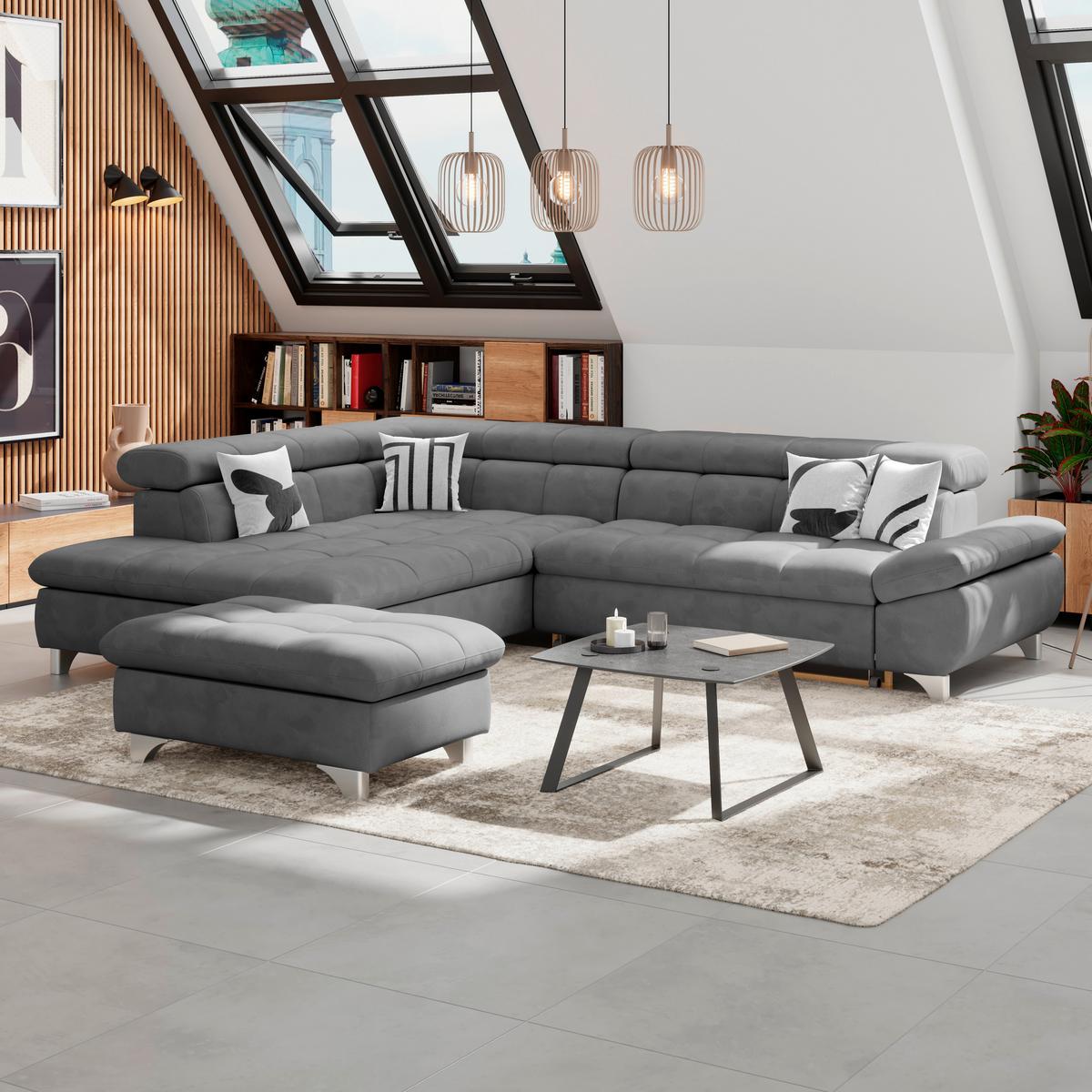 Ecksofa Gemini Dunkelgrau, B: 234cm - Chromfarben/Dunkelgrau, KONVENTIONELL, Textil (234/312cm)