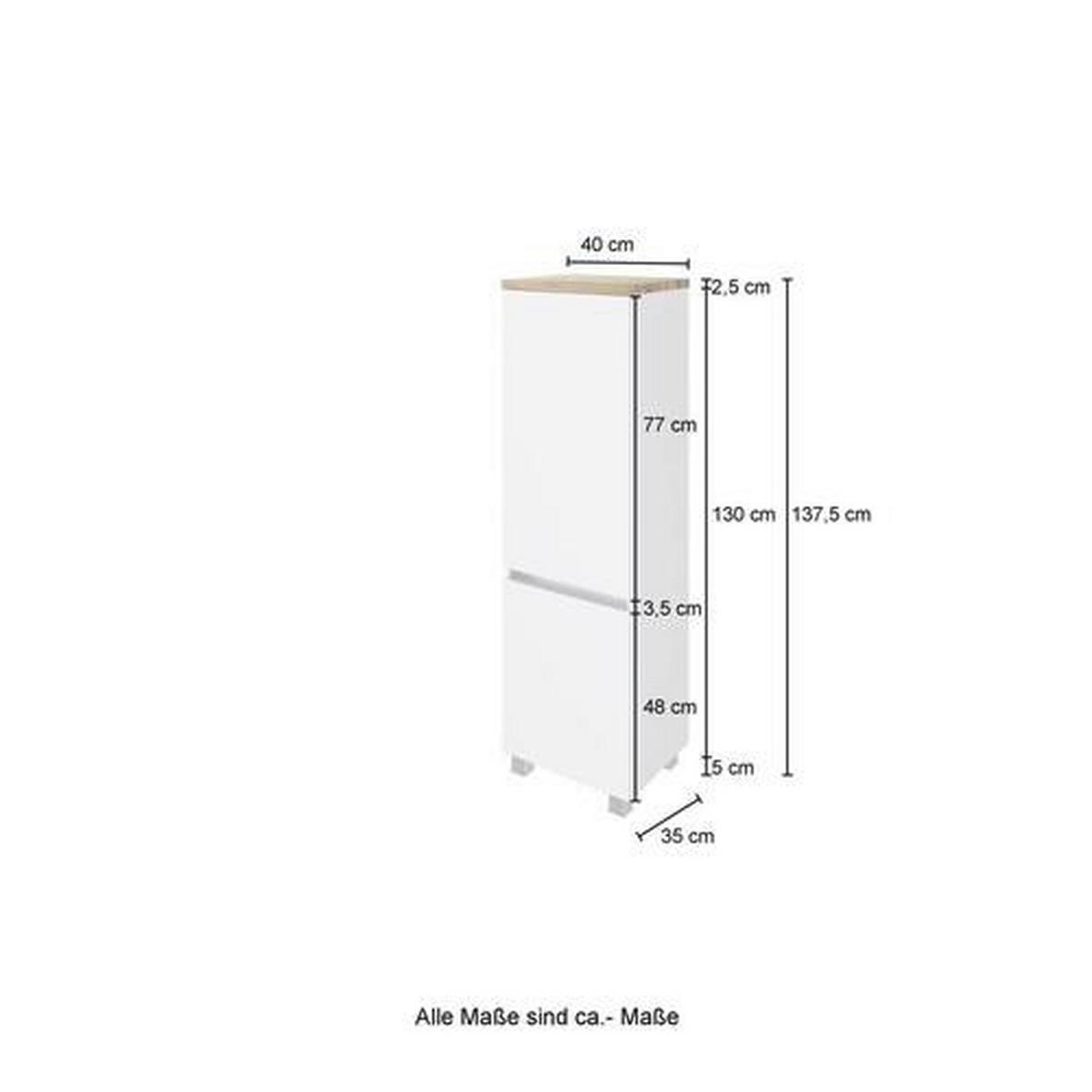 Midischrank Mit Türdämpfer Pienza 40cm Weiß/eiche Dekor - Eichefarben/Silberfarben, Basics, Holzwerkstoff (40/130/35cm) - Held
