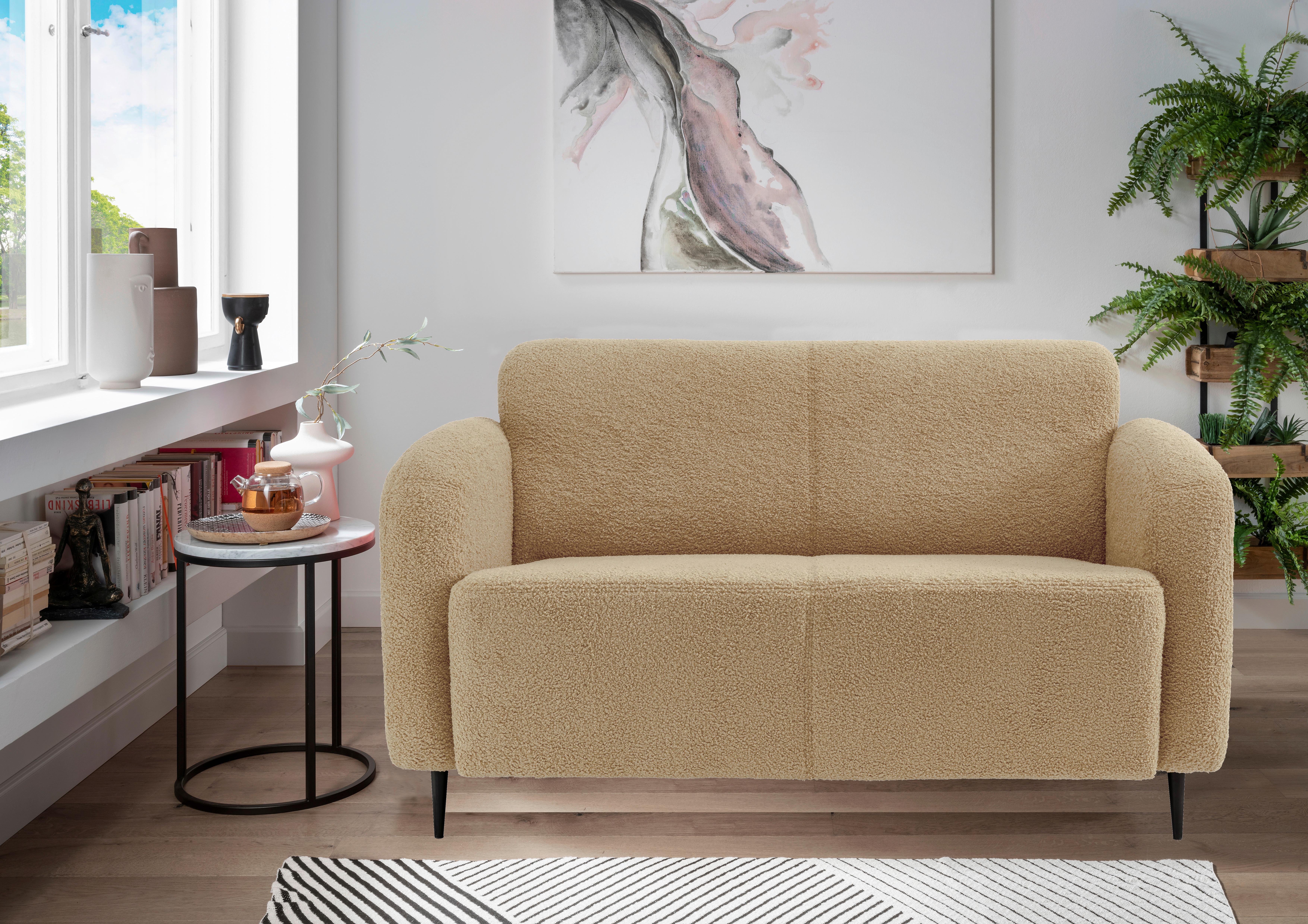 2-Sitzer-Sofa Marone Creme Teddystoff - Creme/Schwarz, MODERN (140/76/90cm) - Livetastic