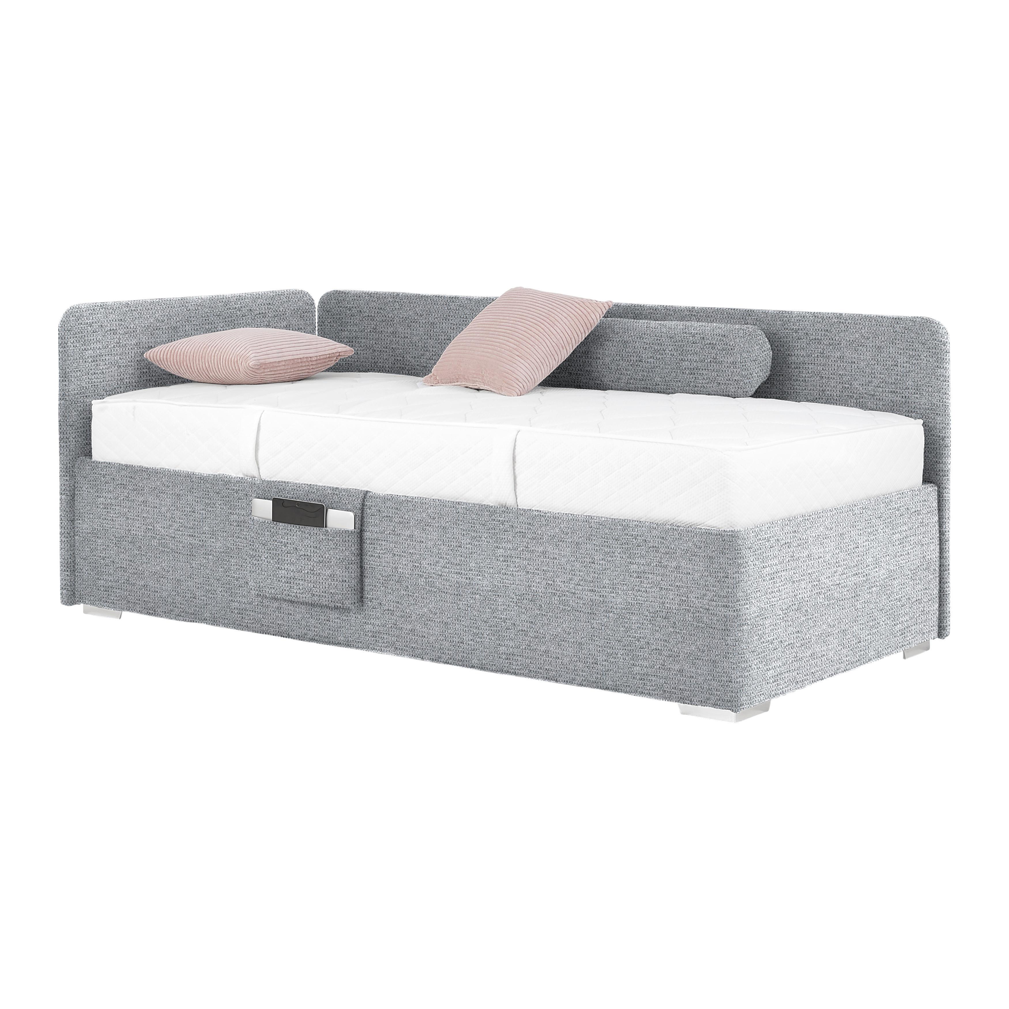 Posteľ Remi s bočnicami 90x200, poťah tmavosivý - prírodná farba/chrómová, Konventionell, drevo/textil (90/200cm)