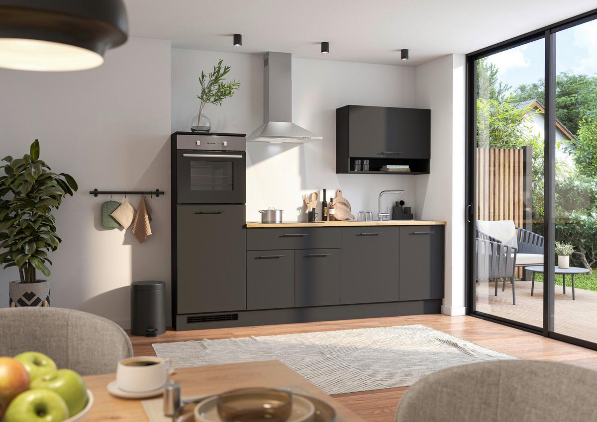 Küchenblock Berlin Schwarz/Eiche Dekor B: 260 cm - Schwarz/Eiche Artisan, Design, Holzwerkstoff (260cm) - MID.YOU