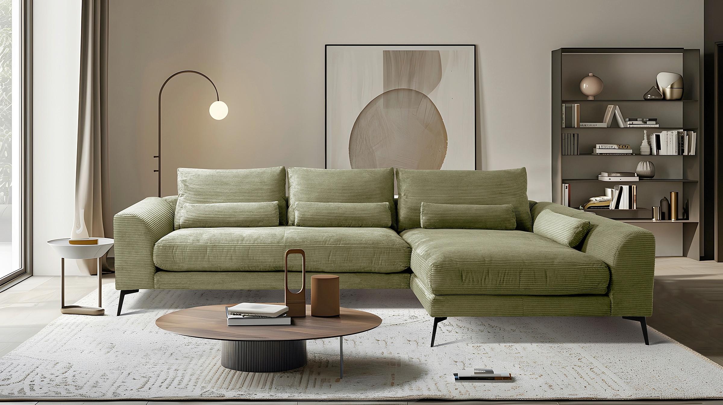 Ecksofa Berlin Cord Olivgrün 313x172 cm - Schwarz/Olivgrün, Design, Textil (313/172cm) - P & B