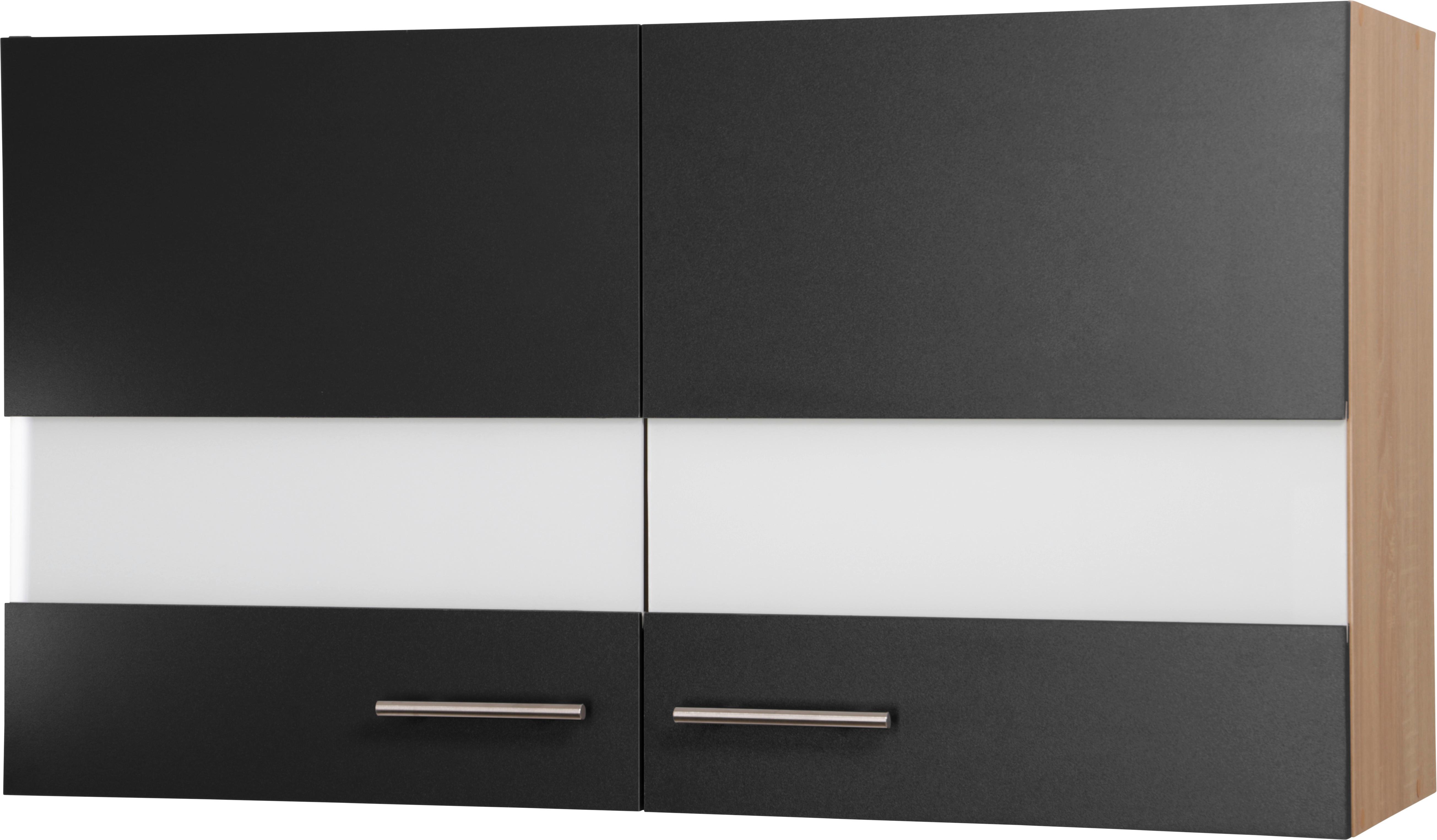 Küchenoberschrank Merle Schwarz, Eiche Dekor B: 100 cm - Eichefarben/Schwarz, Basics, Glas/Holzwerkstoff (100/56,1/34,6cm) - Respekta