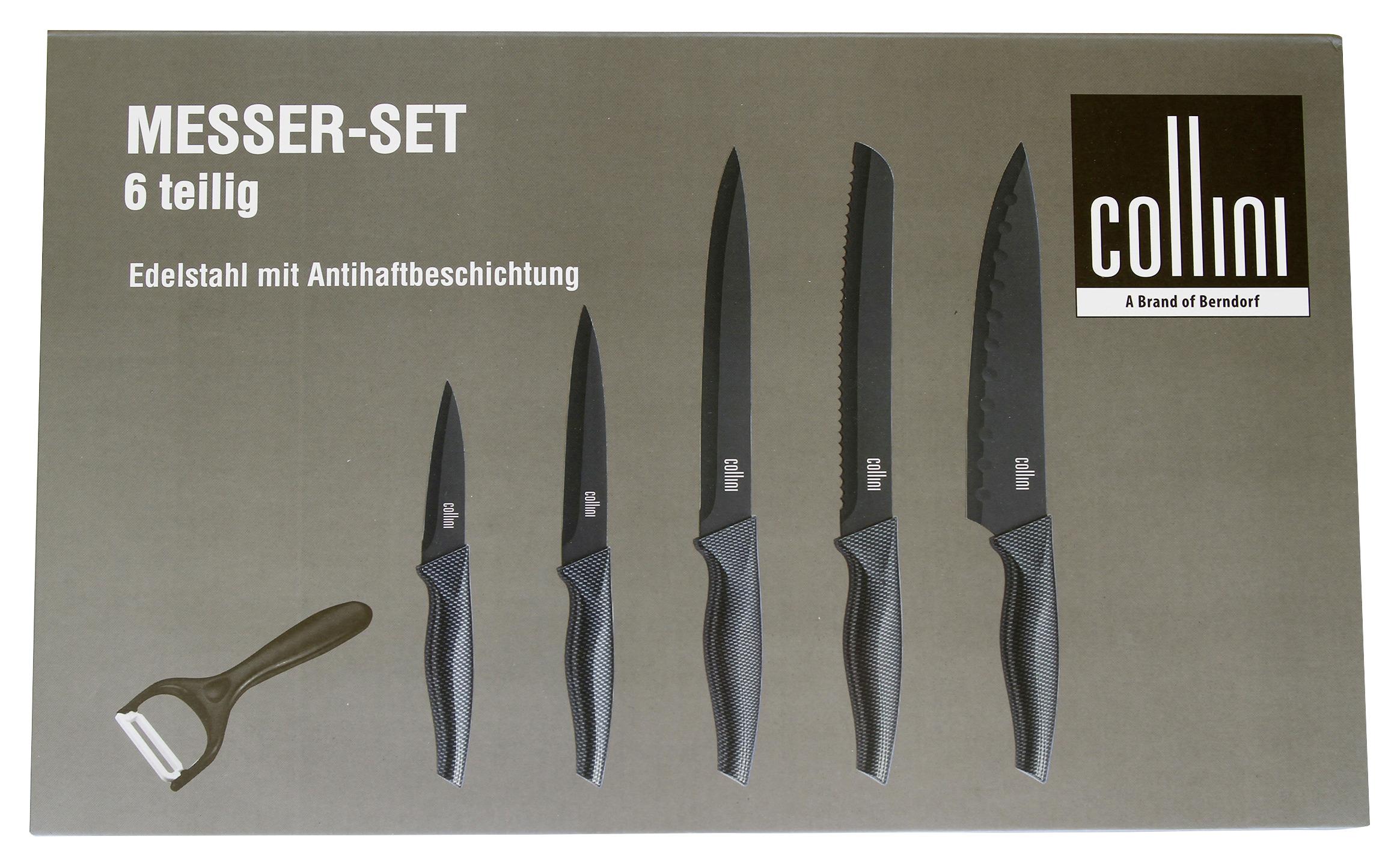Messerset Edelstahl/Schwarz 6--Teilig., Antihaftbeschichtet - Schwarz, MODERN, Metall (35/2,9/21,5cm) - Collini