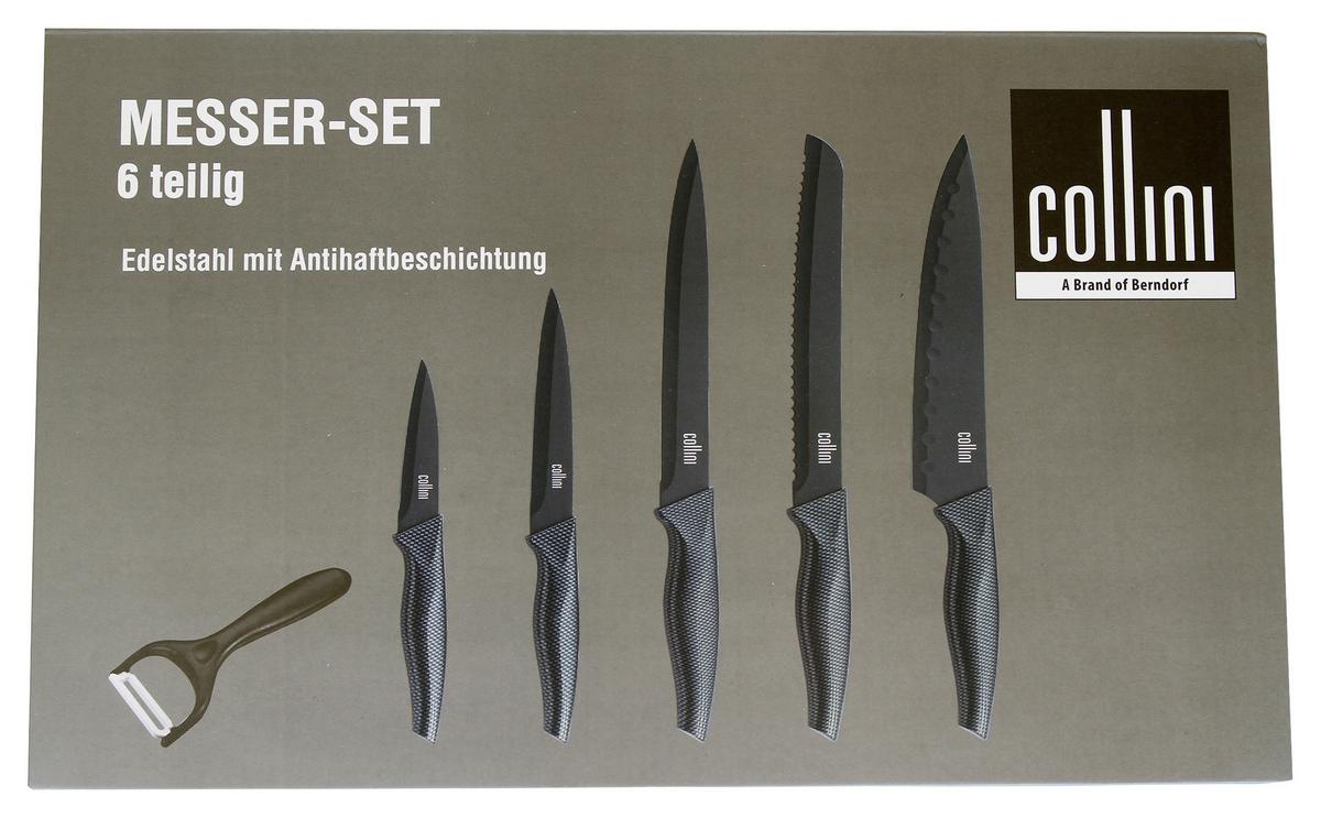 Messerset Edelstahl/schwarz 6--Teilig., Antihaftbeschichtet - Schwarz, MODERN, Metall (35/2,9/21,5cm) - Collini