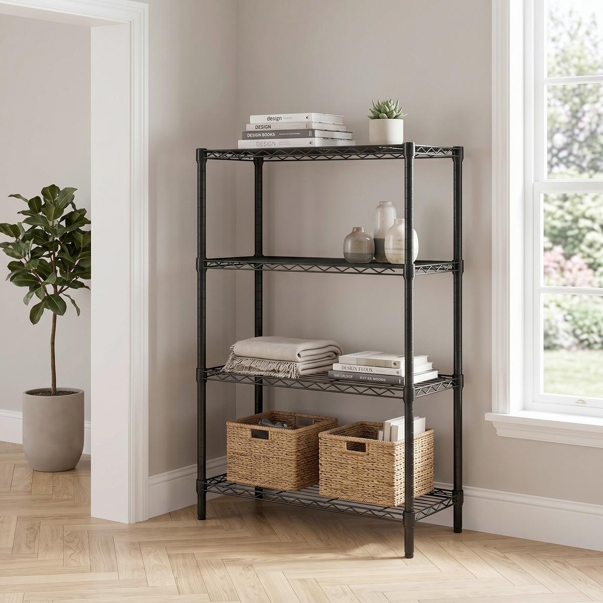 Regal Meran 4 Schwarz B: 76 cm - Schwarz, MODERN, Metall (76/90/31cm)