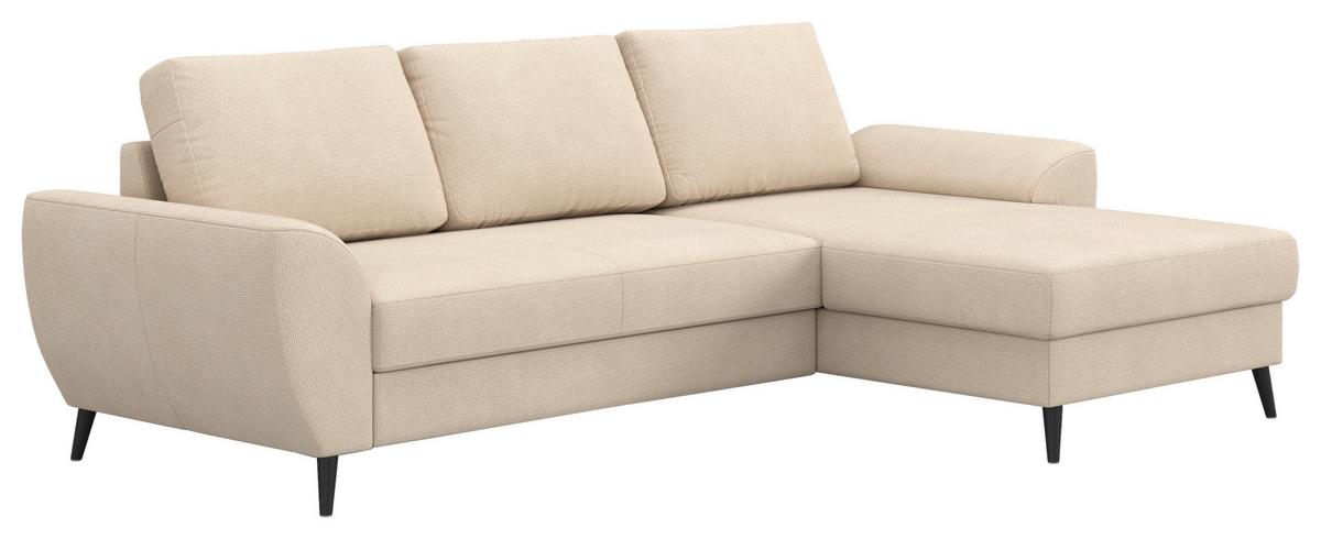 Ecksofa mit Bettfunktion Terra Chenille natur, B: 255cm - Schwarz/Naturfarben, Trend, Textil (255/154cm) - MID.YOU