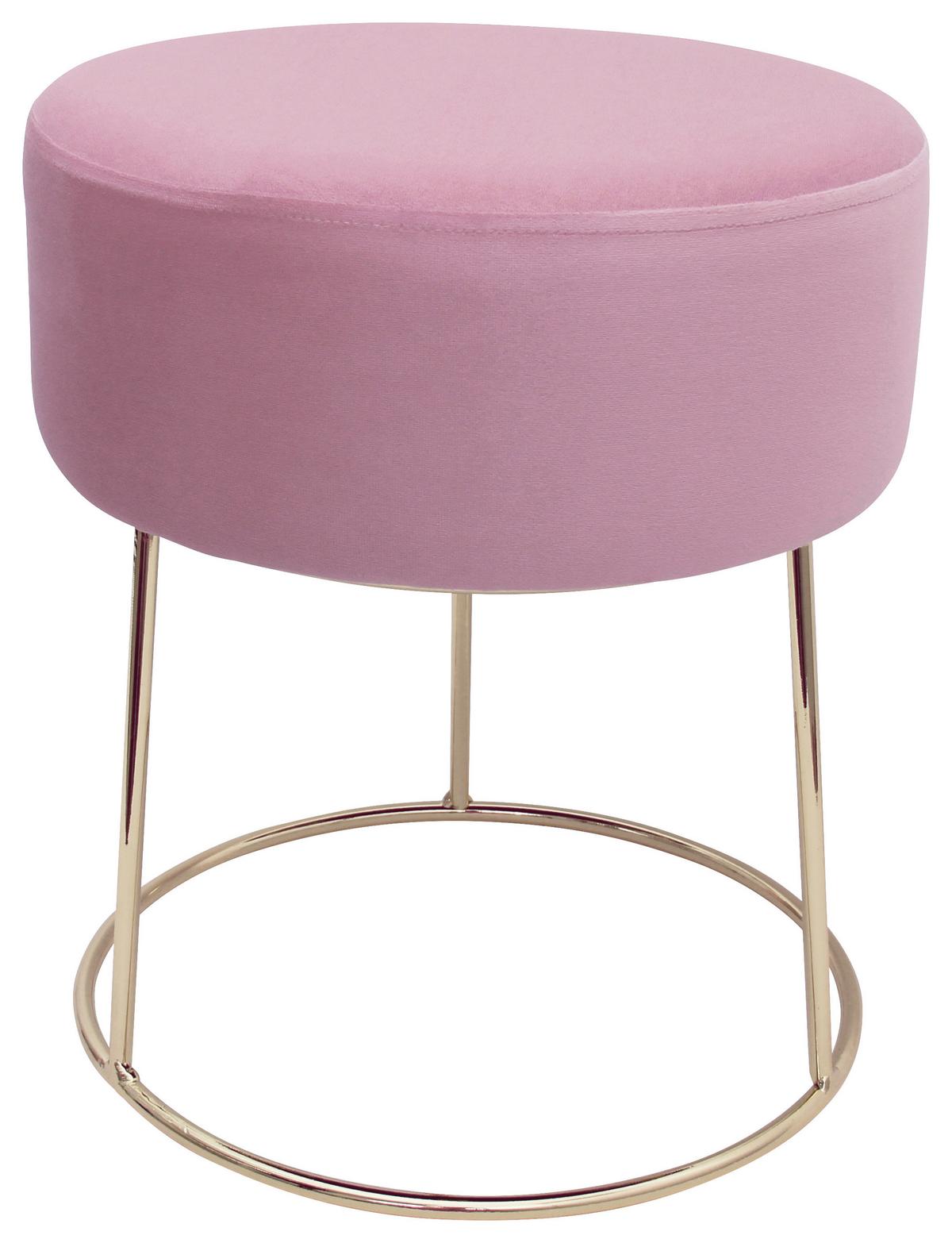 Hocker Marilyn Samt Rosa Sitz Gepolstert H: 40,5 cm - Goldfarben/Rosa, Design, Textil (35,5/40,5/35,5cm) - Echtwerk