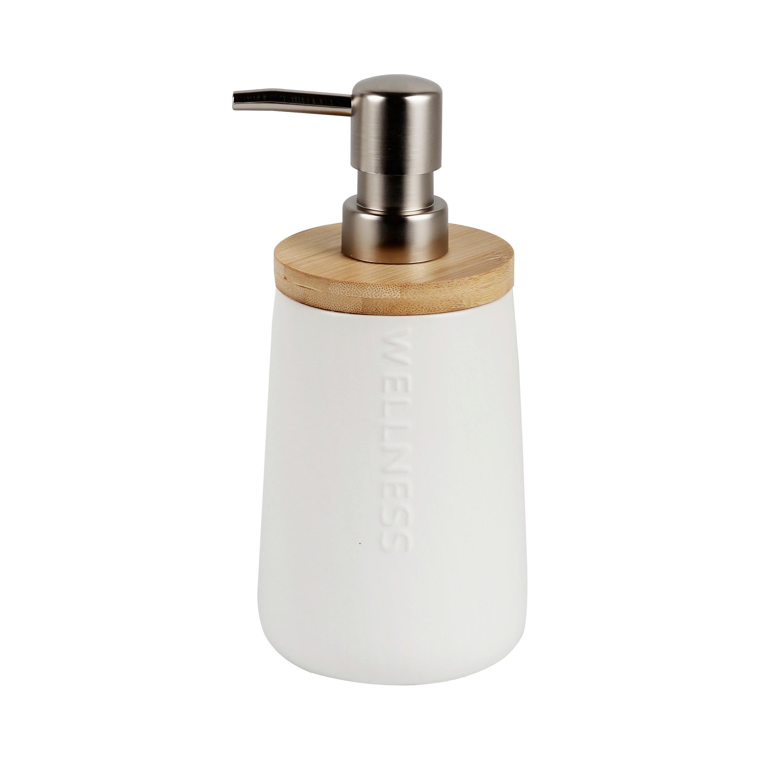 Dávkovač mydla EDNA - biela/prírodná farba, Modern, plast/prírodné materiály (8,5cm) - Mömax