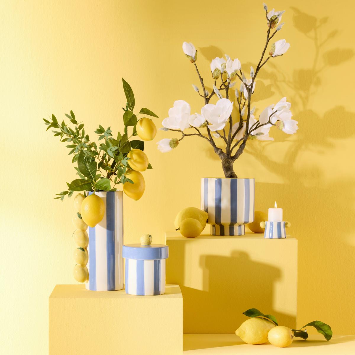 Obal na květináč AGI - svetlomodrá/biela, keramika (15,2/16,2/15,2cm) - Mömax