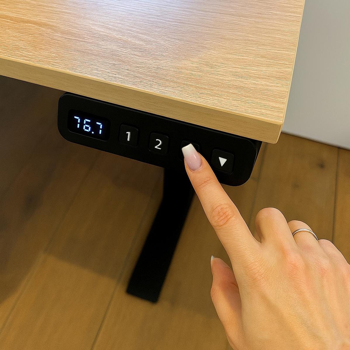 Schreibtisch Emmik Eichefarben B: 138cm - Eichefarben/Schwarz, Basics, Holzwerkstoff/Kunststoff (138/60/72,7-117,2cm) - MID.YOU