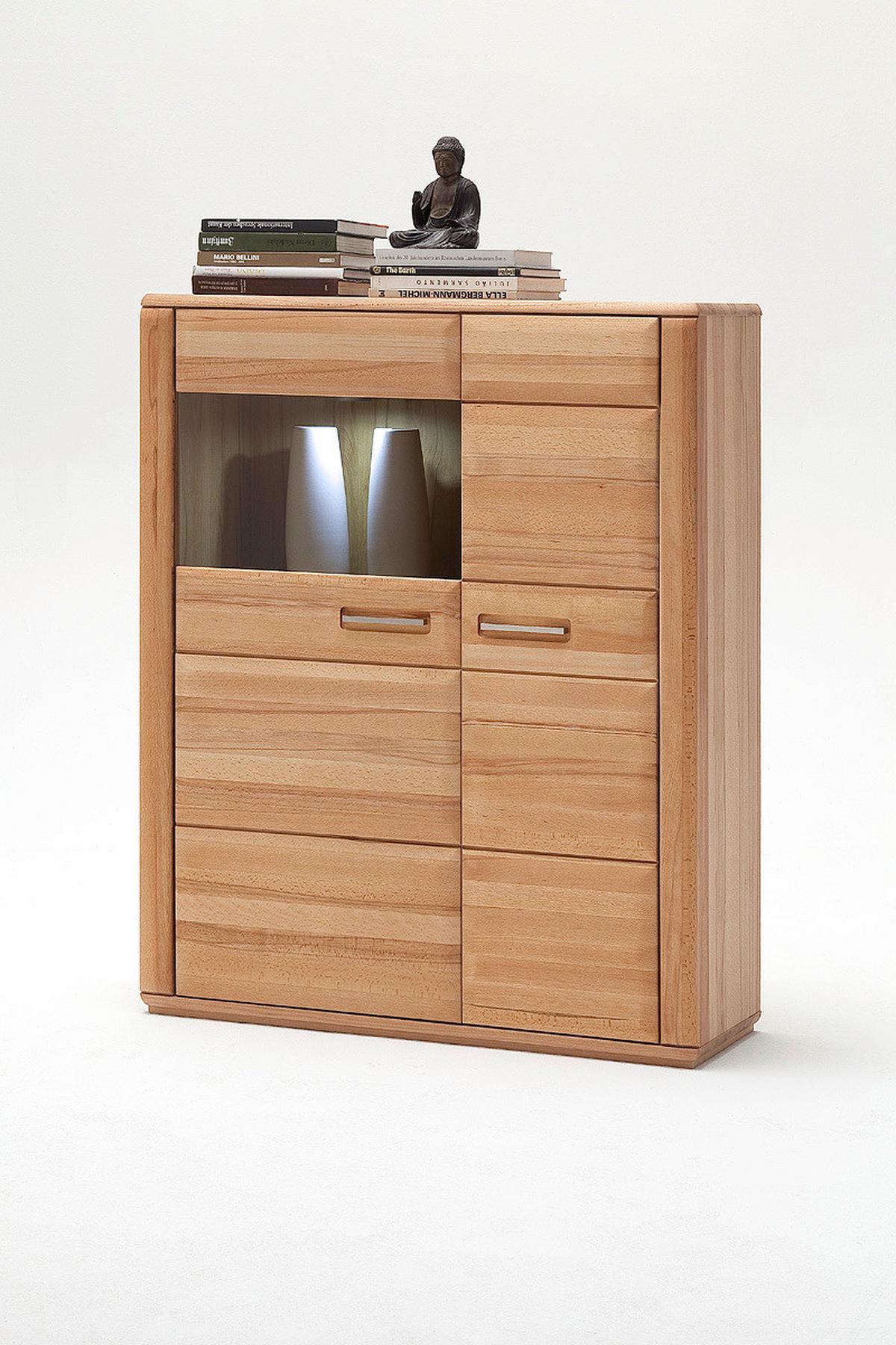 Wohnkombination teilmassiv 4--teilig. Sena Buchefarben - Buchefarben, Design, Glas/Holz (357/209/51cm) - Livetastic