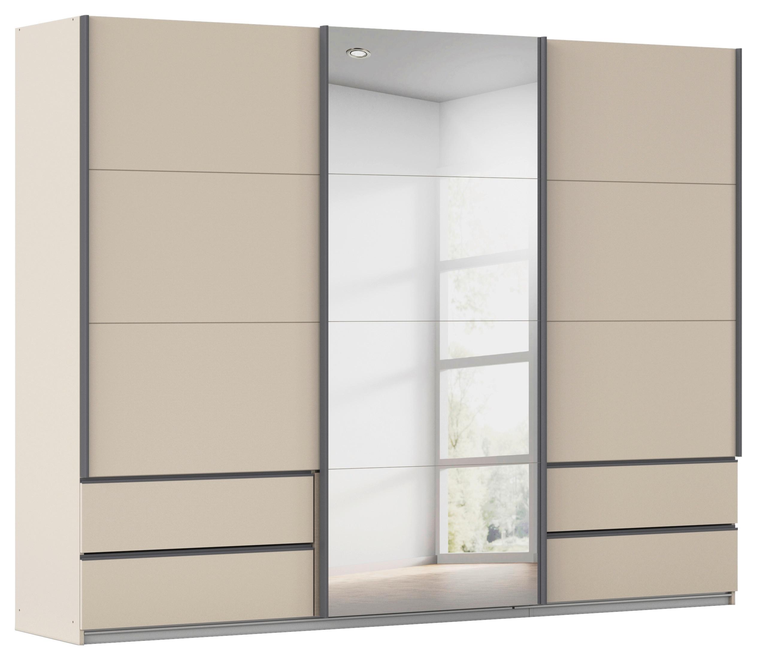 Skriňa s posuv. dverami ELARA šampanská/zrkadlo,š. 271 cm - sivá/šampanská, Konventionell, kov/kompozitné drevo (271/210/62cm) - Premium Living