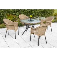 Gartentisch Ravenna Metall/ Glas/Kunststoff Ø 104 cm - Graphitfarben/Naturfarben, ROMANTIK / LANDHAUS, Glas/Kunststoff (104/74cm) - Gardenson