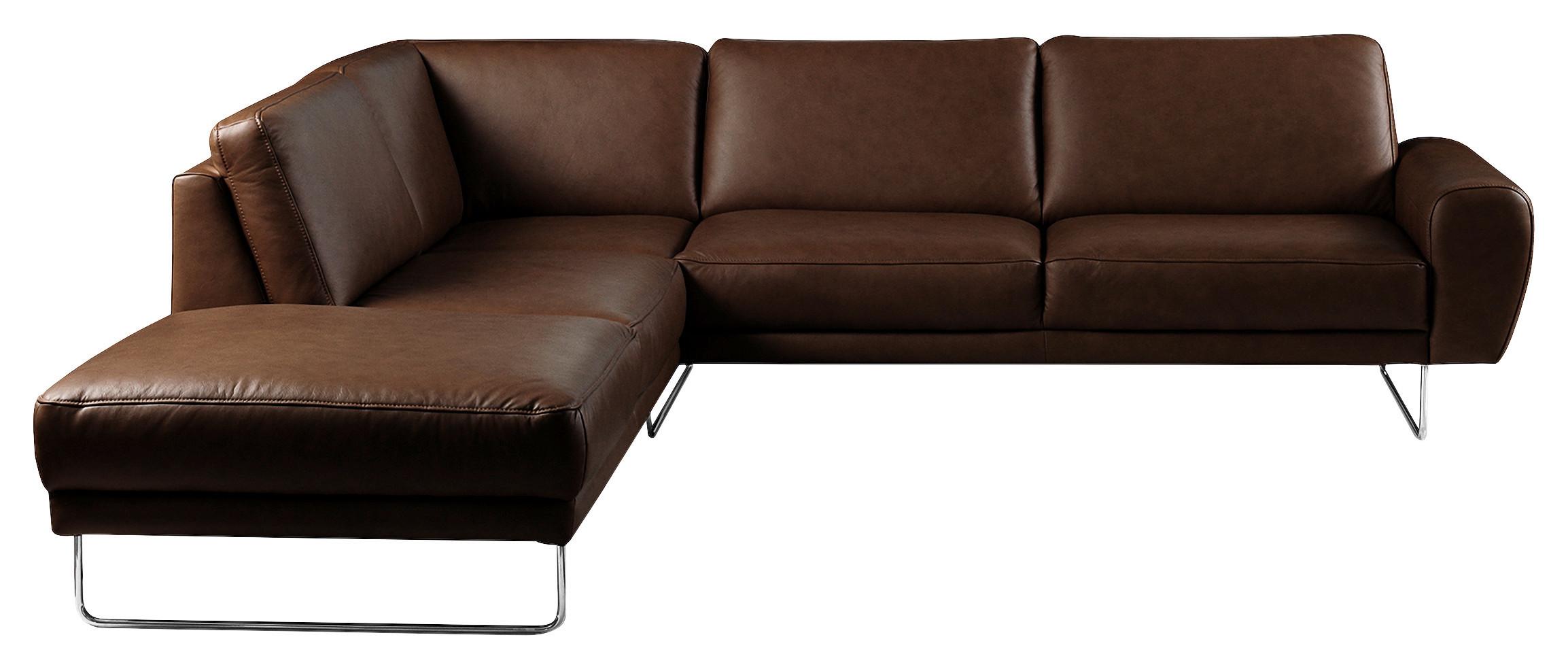 Ecksofa Spring Dunkelbraun Chrom S: 250x273cm - Chromfarben/Dunkelbraun, Design, Leder (250/273cm) - Livetastic