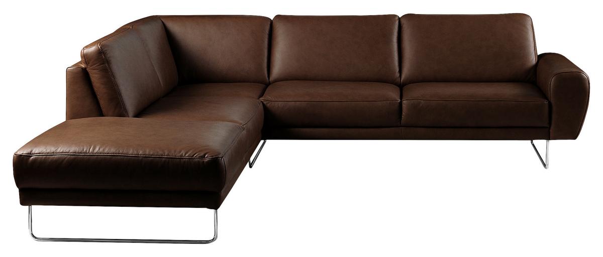 Ecksofa Spring Dunkelbraun Chrom S: 250x273cm - Chromfarben/Dunkelbraun, Design, Leder (250/273cm) - Livetastic