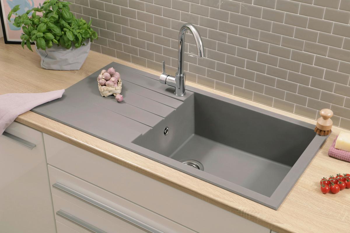 SPÜLE Betongrau B: 100cm - Grau, Trend, Glas/Kunststoff (100/21/50cm) - Respekta