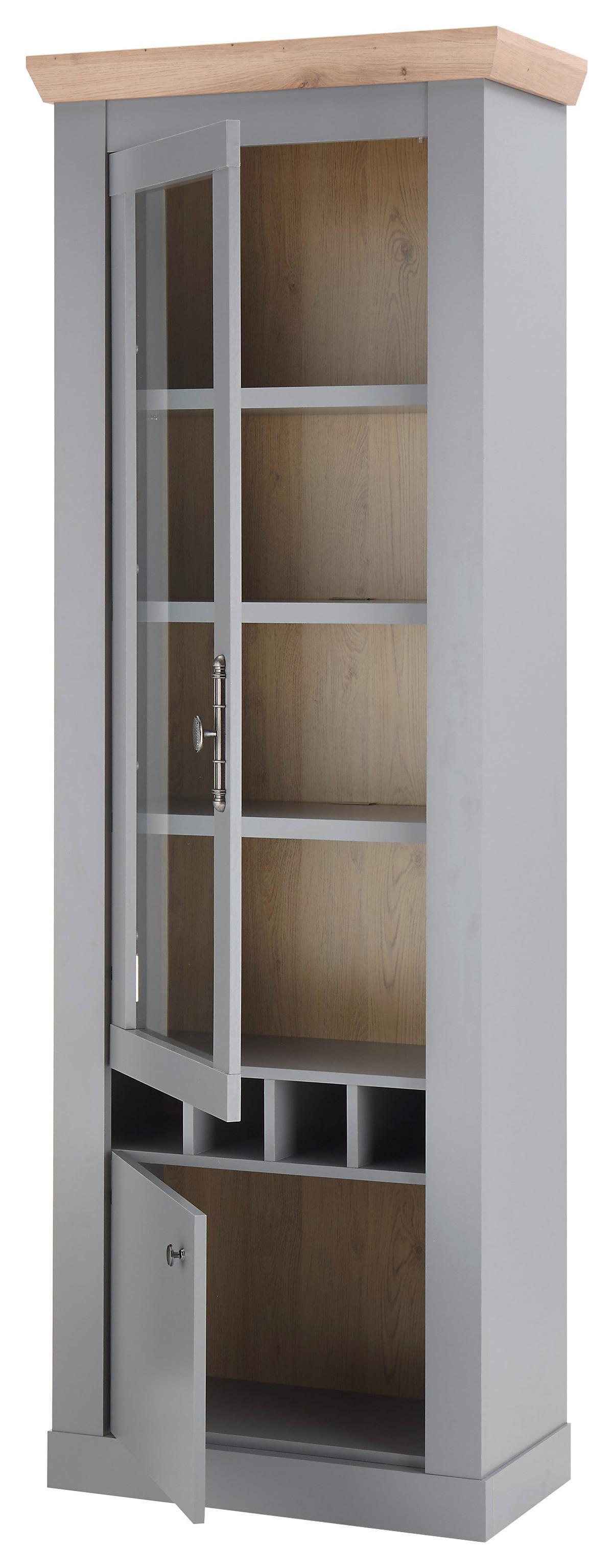 Vitrine Chambord Hellgrau/Eiche Dekor B: 71cm - Eichefarben/Hellgrau, Design, Holzwerkstoff (71/201/37cm) - MID.YOU