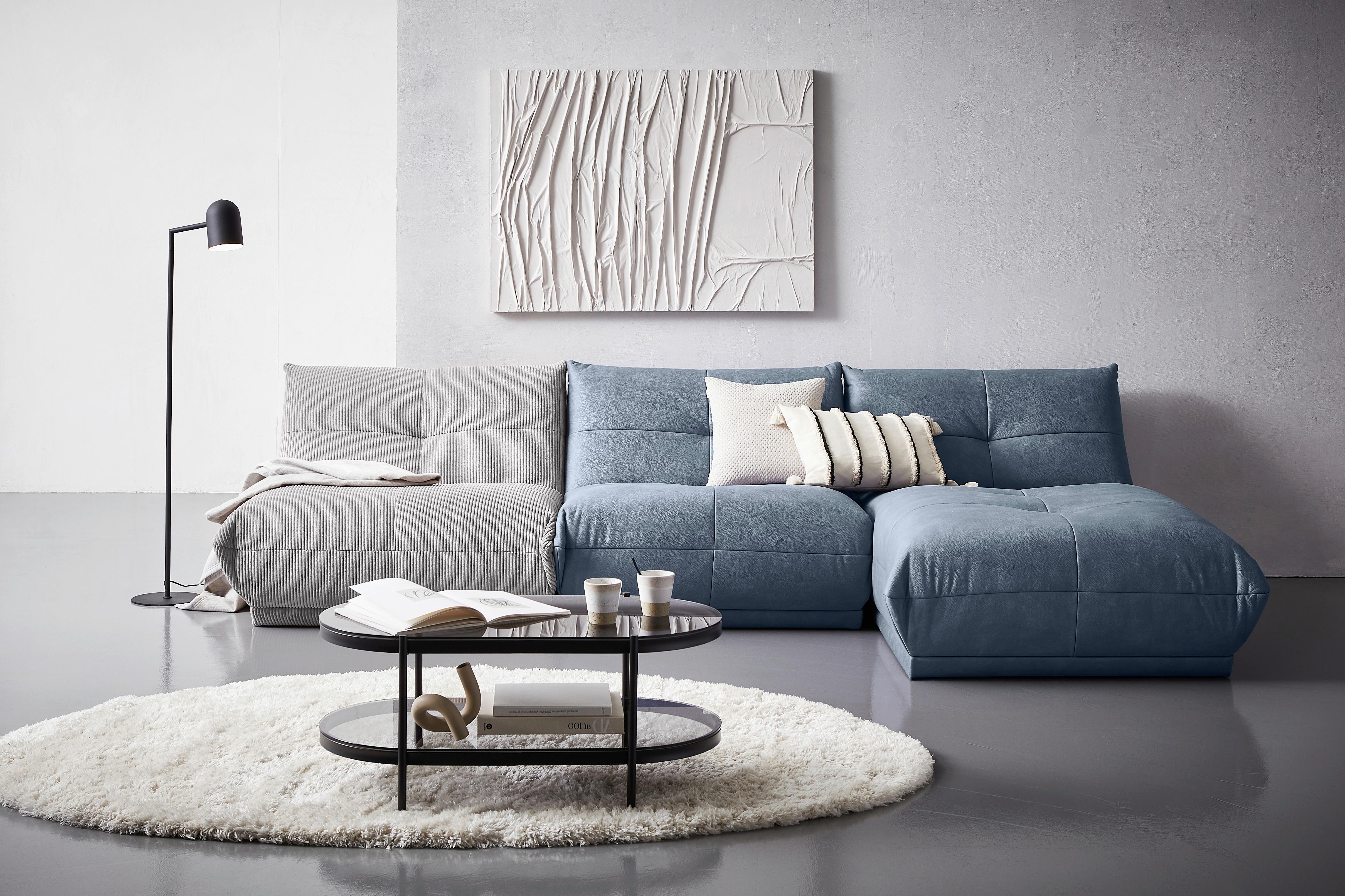 Ecksofa Giselle Blaugrau/grau S: 315x185 Cm - Blaugrau/Grau, Trend, Textil (315/185cm) - Livetastic