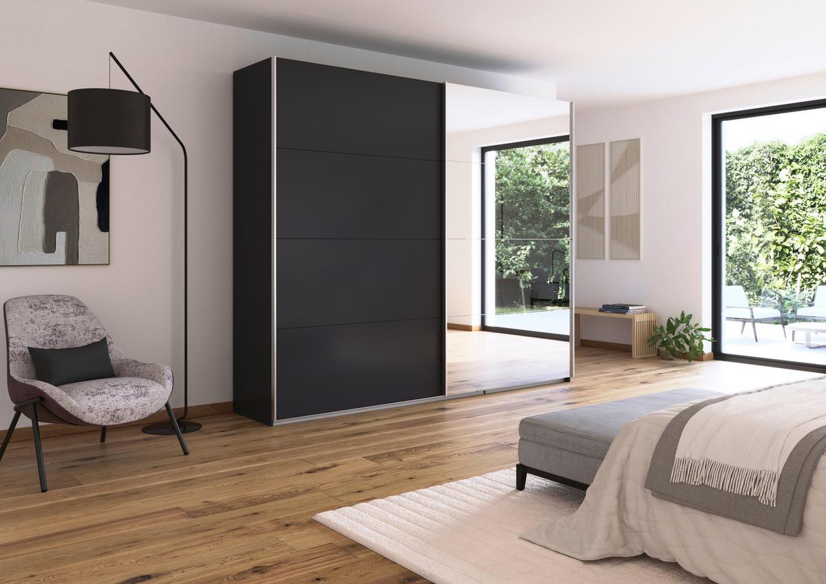Schwebetürenschrank + Spiegel B: 271cm Feldkirch Grau - Anthrazit/Silberfarben, MODERN, Holzwerkstoff (271/229/62cm)