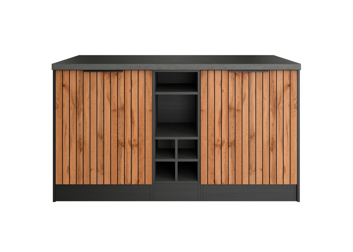 Kücheninsel Liverpool Graphit/ Eiche Dekor B: 153 cm - Schieferfarben/Eiche Wotan, Basics, Holzwerkstoff (153/86/101cm) - Held