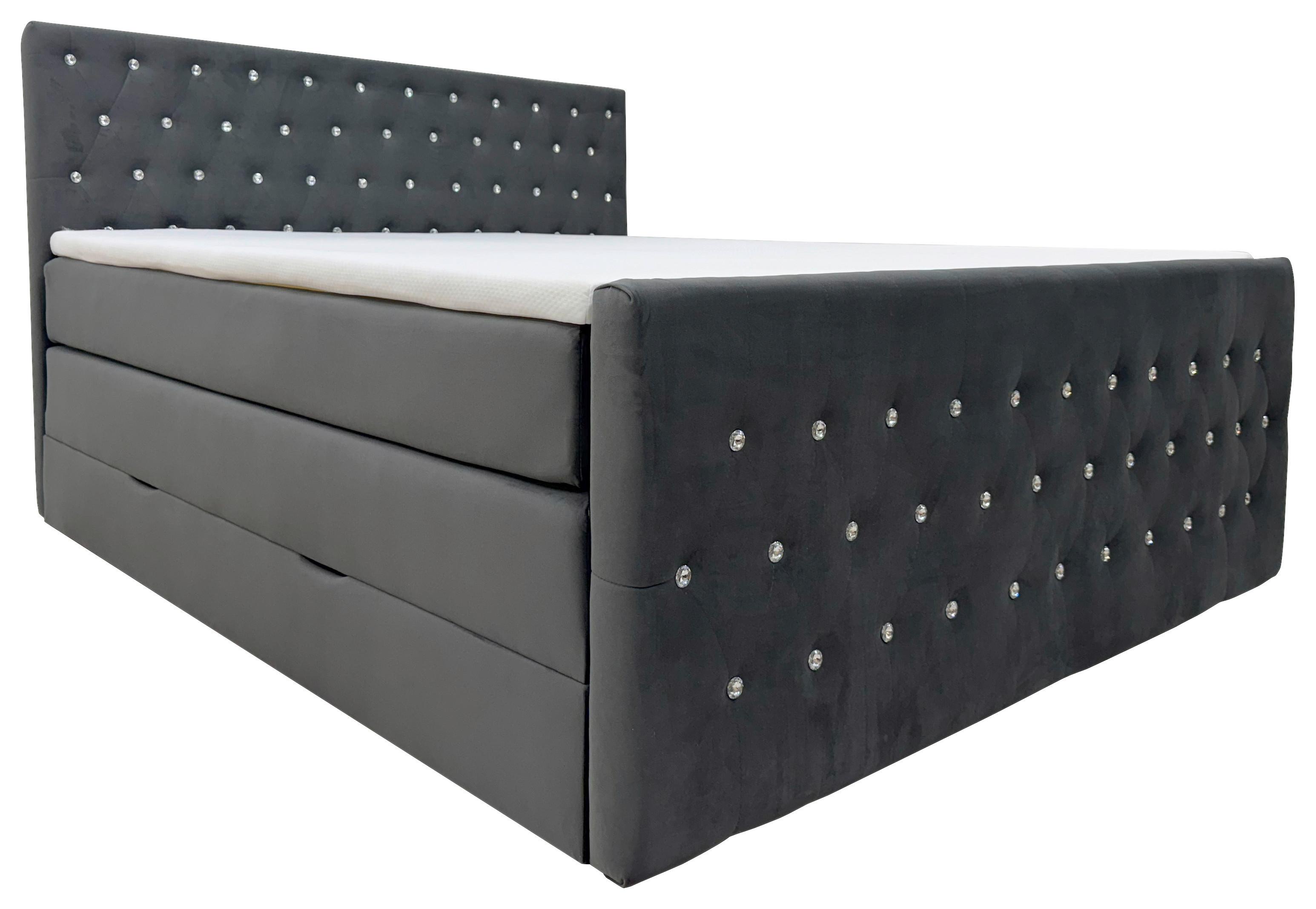 Boxspringbett Elza Schwarz, Lf: 160x200 cm - Schwarz, MODERN, Textil (160/200cm) - Livetastic
