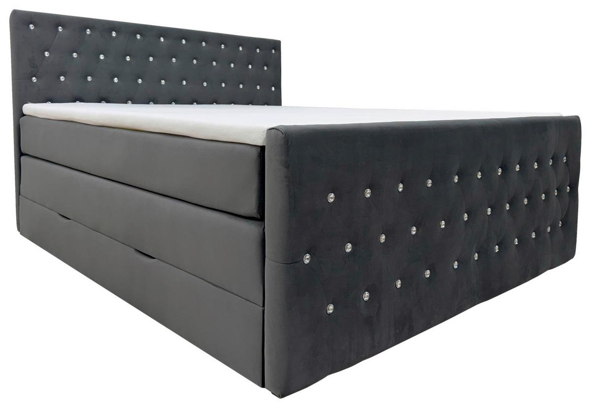 Boxspringbett Elza Schwarz, Lf: 180x200 cm - Schwarz, MODERN, Textil (180/200cm) - Livetastic