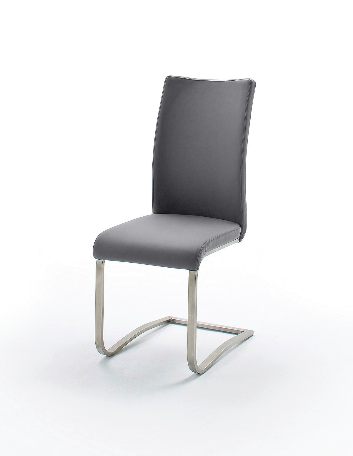Schwingstuhl Arco 2 Leder Grau B: 43 cm - Edelstahlfarben/Grau, KONVENTIONELL, Leder/Metall (43/102/52cm)