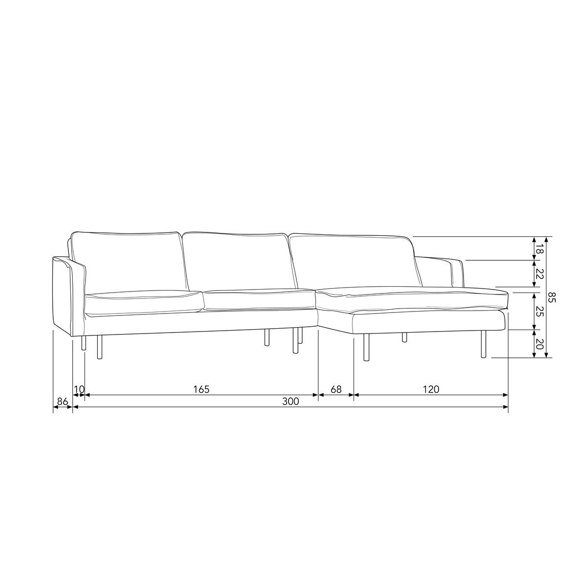 Ecksofa Rodeo Cognac S: 300x155cm - Cognac/Schwarz, Design, Leder/Textil (300/155cm) - Livetastic