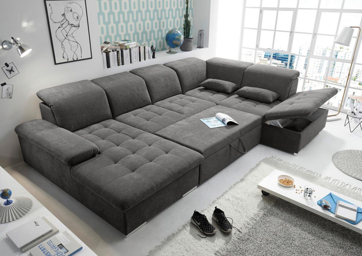 Sedací souprava tmavě šedá - barvy stříbra/tmavě šedá, Konvenční, textil/plast (188/340/240cm) - MID.YOU