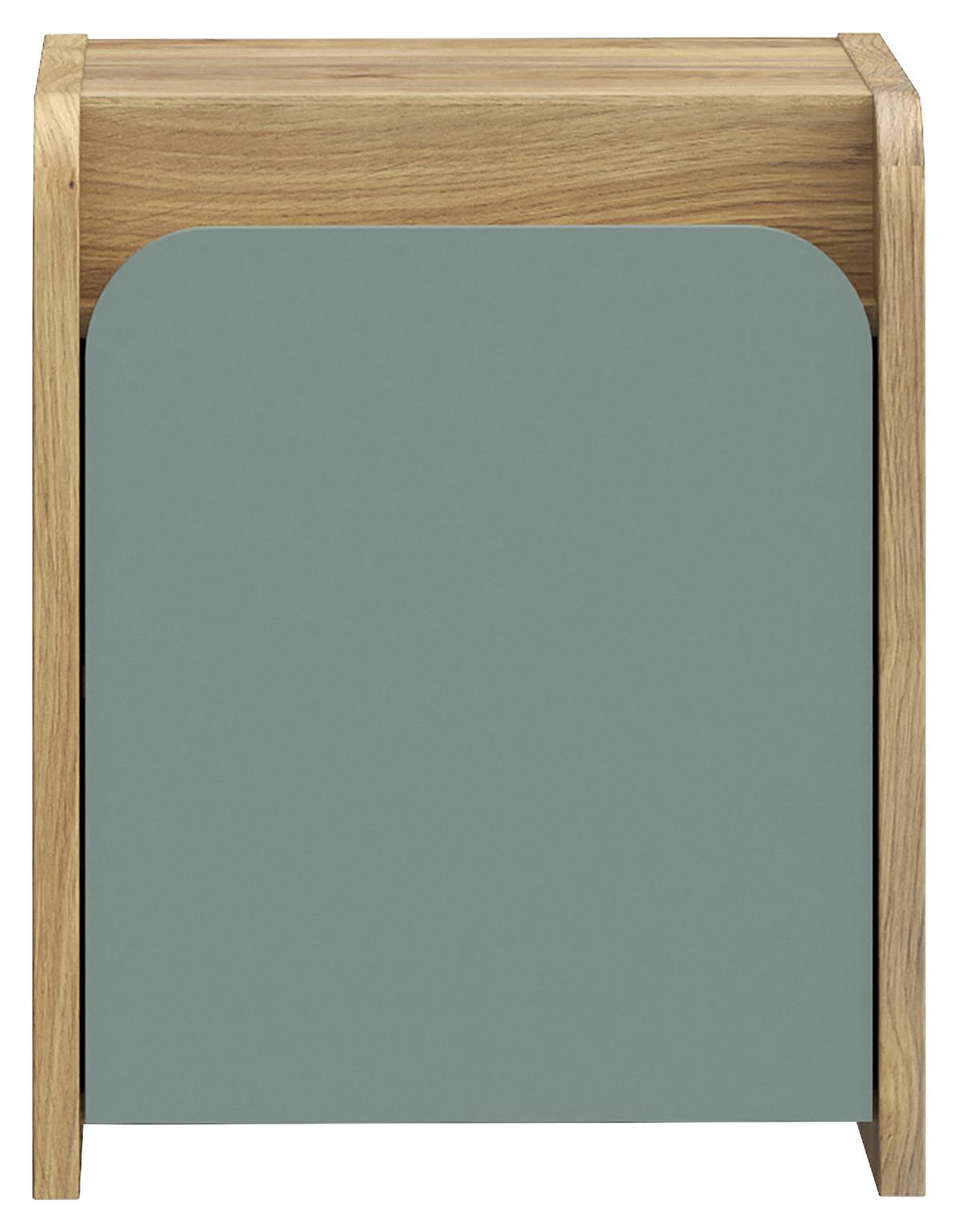 NOČNÍ STOLEK HOA - barvy dubu/šalvějově zelená, Moderní, kompozitní dřevo (42,4/52,5/41,3cm)