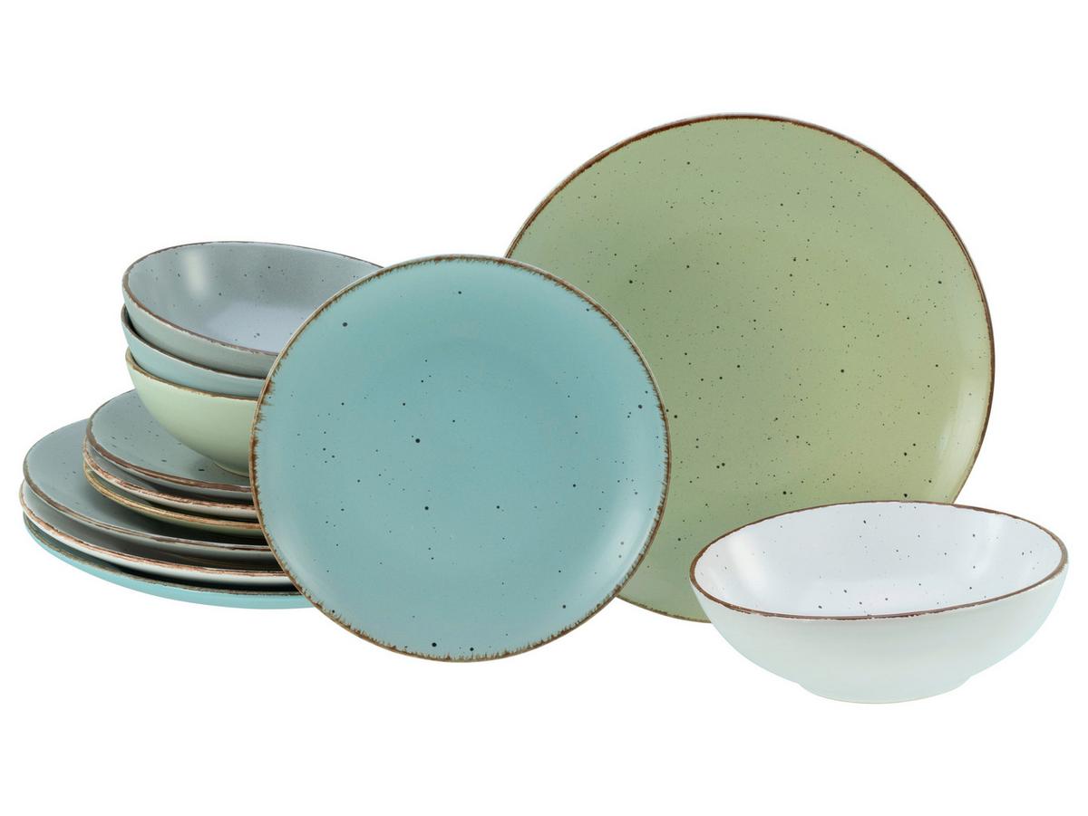 Tafelservice Fashion Bunt Hellgrau/pastell-Grün/blau - Pastellblau/Pastellgrün, Basics, Keramik - Creatable